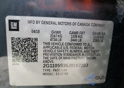 2018 Chevrolet Impala Lt from USA, damaged, VIN 2G1105S36J9167293